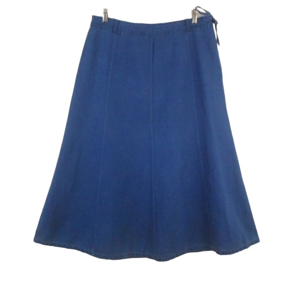 J Crew Dark Blue Linen Cotton Chambray Long A-Line Flare Skirt